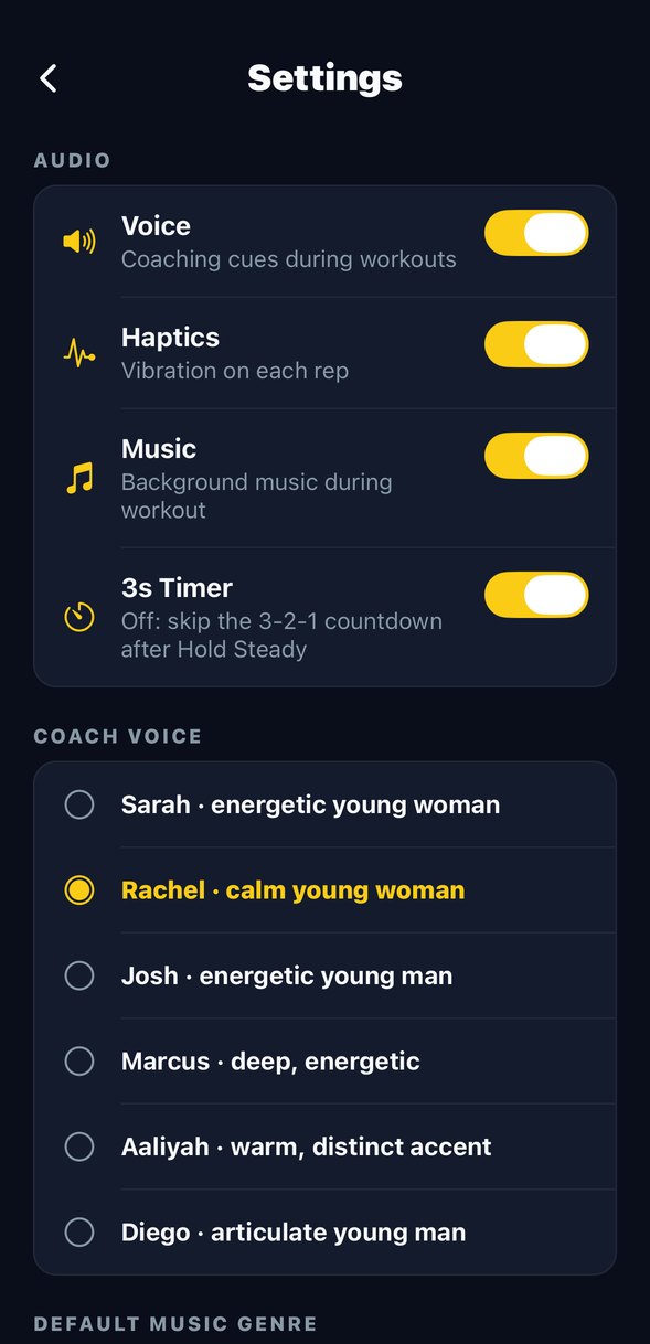 Coach voice and audio settings